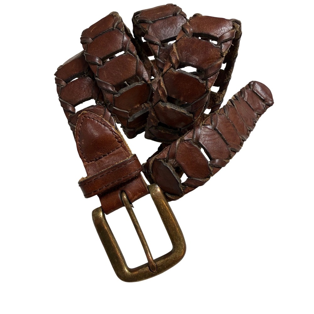 Argentina Cowhide Woven Braided Belt Mens 48" Brown Leather Western Brass Buckle